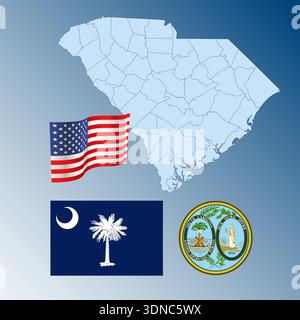 Waving flag map of South Carolina. Vector illustration Stock Vector ...