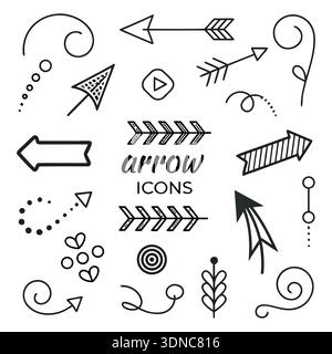 Hand Drawn Arrow Icons and Decorative UI Doodle Elements Stock Vector