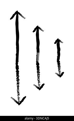 Two-sided vertical arrows grunge doodle design element set Stock Vector