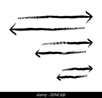 Alternating left and right pointing arrows grunge doodle design element set Stock Vector