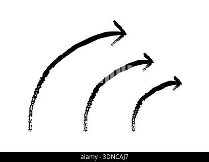 Curved up arrows in sweeping motion grunge doodle design element set Stock Vector