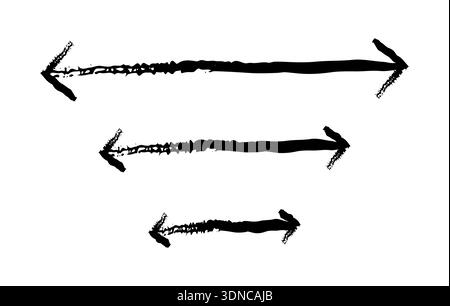 Two-sided horizontal arrows grunge doodle design element set Stock Vector