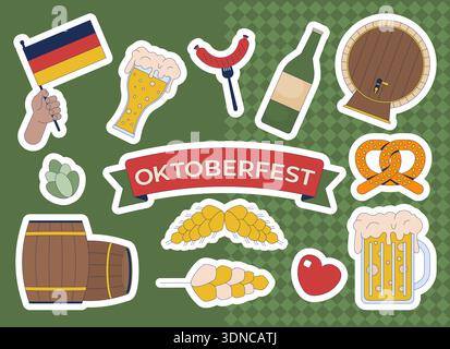 Oktoberfest beer festival colorful die-cut sticker sheet Stock Vector