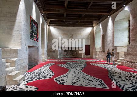 France, Bouches du Rhone, Tarascon, King René's castle dating from the 15th century, the banquet hall with its original ceiling Stock Photo
