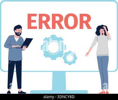 Computer monitor with error message. System crash screen Stock Vector