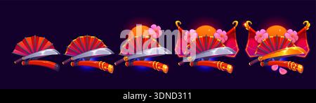 Samurai swords, fans and sun game rank badge Stock Vector