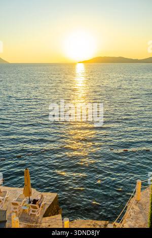 Turkey, Mediterranean region, Turquoise Coast, Lycia, Antalya province, Kas, sunset over the sea Stock Photo