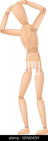 Human figurine hold his head. Wooden mannequin emotion isolated on white background Stock Vector