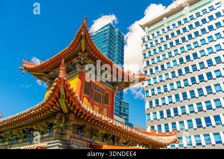 Mongolia, Ulan Bator, Choijin Lama Temple and the buildings of the city center Stock Photo