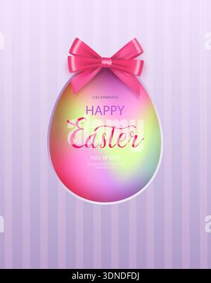 Easter card, website banner, poster, flyer, or cover. A trendy, modern paper-cut design featuring an Easter egg, spring flowers, and gradients. Embell Stock Vector