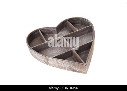 empty wooden heart shelf isolated on white Stock Photo