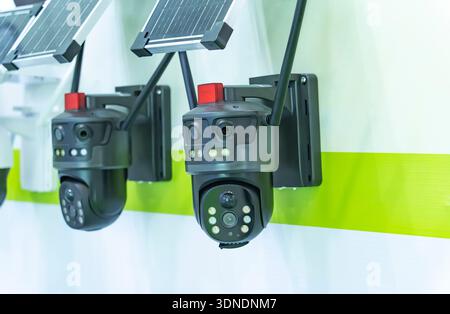 Modern black wireless security camera Stock Photo