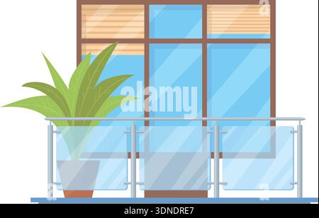 Glass panel terrace color icon. Building exterior isolated on white background Stock Vector