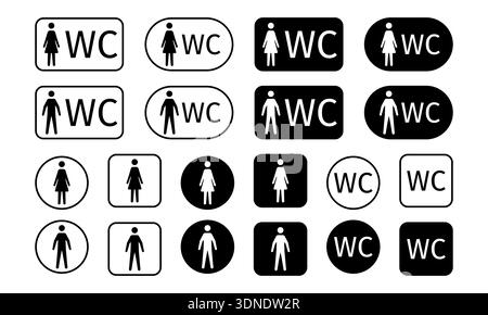 Universal WC and public restroom sign icon collection isolated on white background Stock Vector
