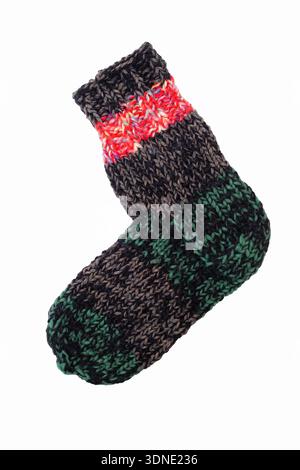 Knitted wool, handmade sock on a white background Stock Photo