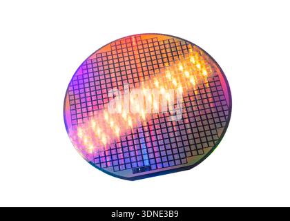 Silicon wafer with chips isolated on white background Stock Photo