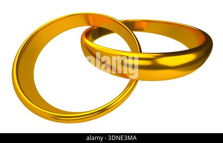 Shiny gold engagement and wedding rings isolated on white Stock Photo