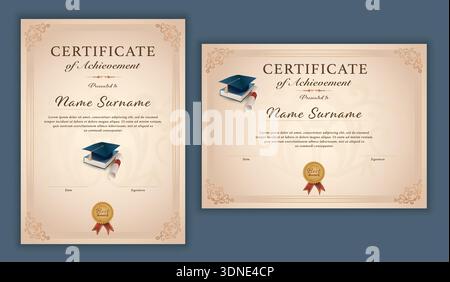 Graduation certificate and diploma template in elegant vintage style for education and awards Stock Vector