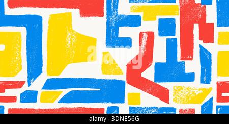 Seamless pattern abstract shapes, icons drawn with crayon. Geometric doodle contemporary figures, various geometric shapes, arch, zigzag. Stock Vector