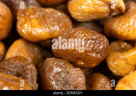 Macro Texture of Dried Figs, Lots of Figs, Fruit Background. Stock Photo