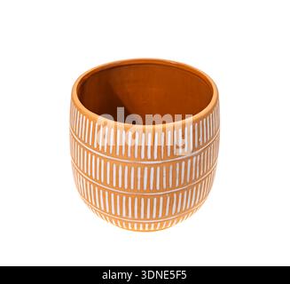 Set of old ceramic flower pot with soil isolated on white Stock Photo