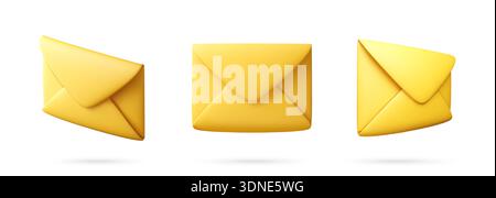 Yellow 3d mail icon set in a row Stock Vector