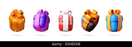 Set of five 3D rendered gift boxes Stock Vector
