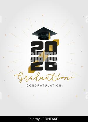 Lettering 2026 Class of. Graduation design, congratulation event, card, wenT-shirt, party, high school, college graduate. Class of 2026 Congrats gold Stock Vector