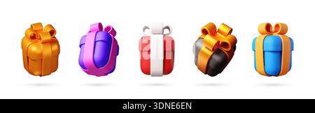 Set of five 3D rendered gift boxes Stock Vector