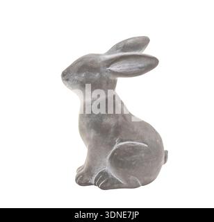 cute cement rabbit statue for decorate isolated on white background Stock Photo