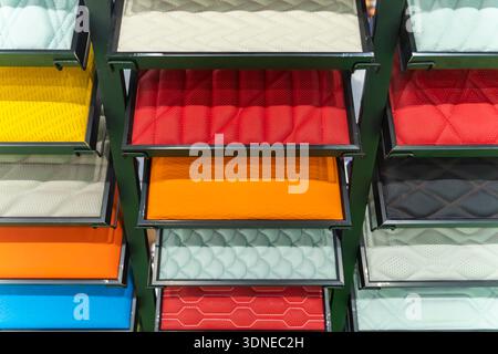 Samples of a leather and fabric for a upholstery of interior of the car Stock Photo