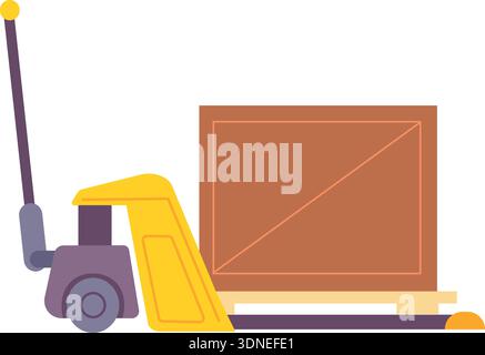Crate loader hydraulic machine. Logistic color icon isolated on white background Stock Vector