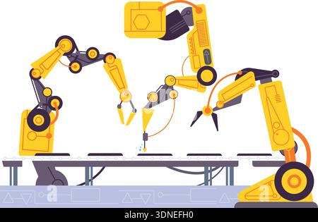 Robot arms assembly. Hydraulic hands manufacture icon isolated on white background Stock Vector