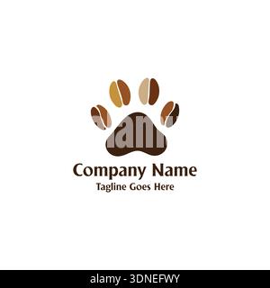 Modern Logo Design Combining Coffee Beans And Bear Cat Dog Paw Print, Ideal For Pet Friendly Cafes Or Coffee Roasters. Stock Vector
