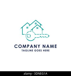 Line Art Logo House With Key Icon, Suitable For Real Estate Agencies And Property Management. Stock Vector