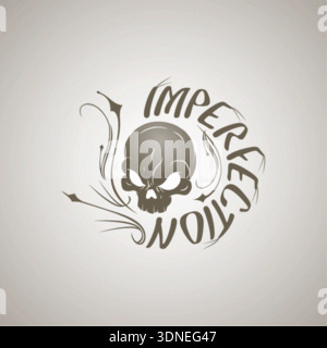 A graphic Imperfection skull logo professional design featuring a skull surrounded vector illustration template. Stock Vector
