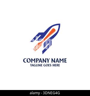 Fast Dining Concept Featuring Blue Rocket Combined With Orange Fork Representing Quick Meal Shipment Stock Vector