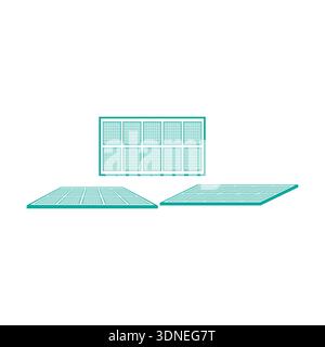 Deskripsi: Sustainable Electricity Source Symbol Featuring Various Perspectives Of Photovoltaic Modules In Minimalist Style Stock Vector