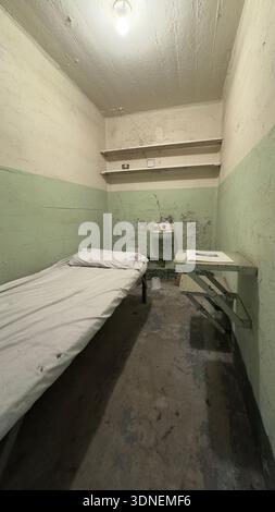 An interior view of a former inmate cell inside Alcatraz Federal Penitentiary on Alcatraz Island in San Francisco, California Stock Photo