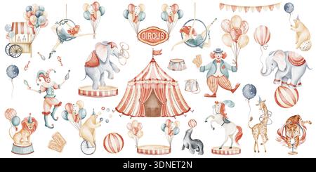 Circus Animals Watercolor Illustration Set Stock Photo - Alamy