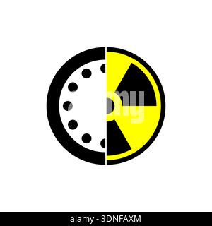 Doomsday Clock combined with a radioactive hazard symbol. Concept of nuclear winter, radiation danger and global apocalypse. Flat vector illustration Stock Vector