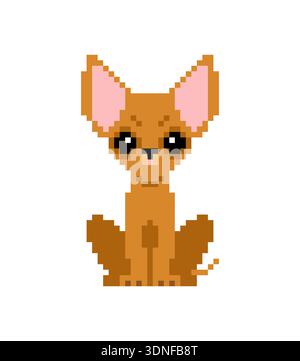 Pixel art cute chihuahua dog. Small brown puppy character in 8-bit game style. Isolated vector mascot for stickers, games, and retro digital art desig Stock Vector