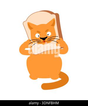 Funny ginger cat with its head through a slice of white bread. Cat loaf meme concept, humor and cute pet character. Flat vector illustration isolated Stock Vector