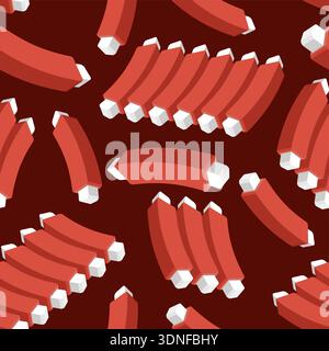 Seamless pattern with grilled meat ribs on dark brown background. Delicious food ornament for restaurant interior, butcher shop textile and wrapping p Stock Vector
