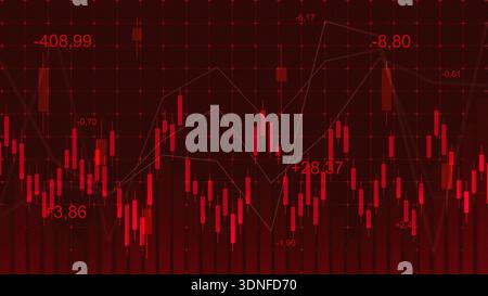 Stock market chart shows decline in values with red colors and fluctuating lines Stock Photo