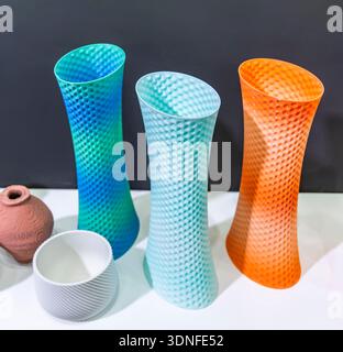 vase closeup object printed 3d printer close-up. Progressive modern additive technology 4.0 industrial revolution Stock Photo