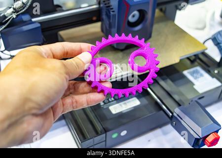 hand with Object printed on 3d printer close-up Stock Photo