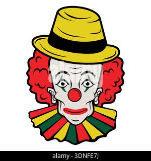 Retro Clown Head Portrait in flat style on white background Stock Vector
