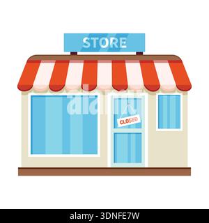 Closed Grocery Store facade flat design on white background Stock Vector