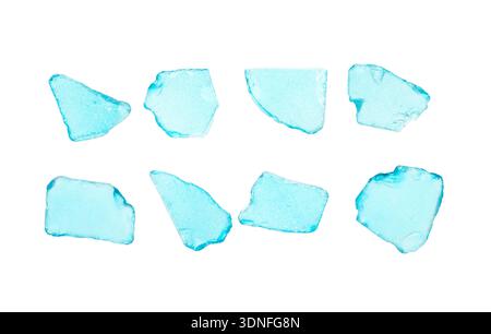 pieces of blue bottle glass isolated on white Stock Photo